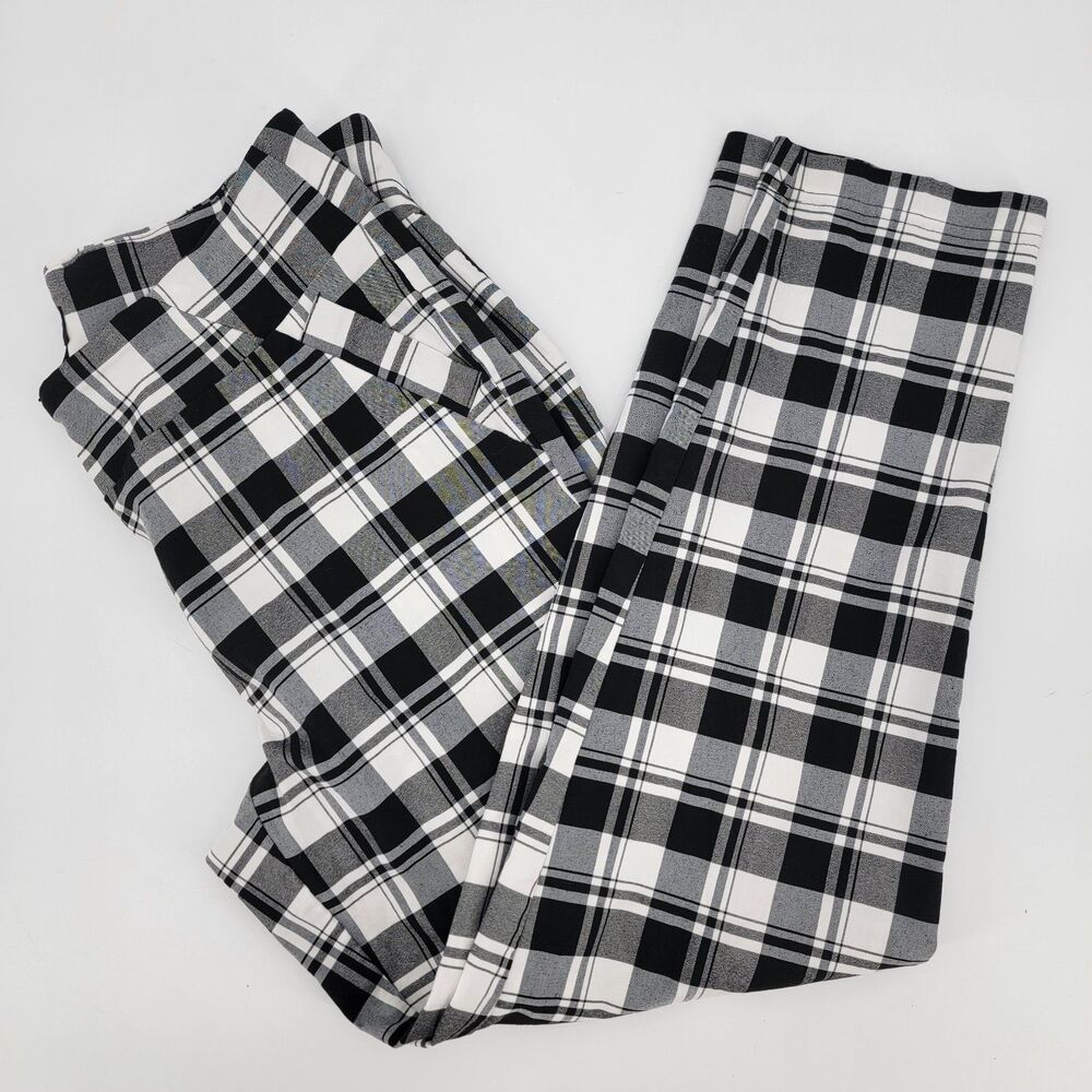 Soho Womens L Black White Plaid Rayon Blend Stretch Ankle Dress Casual Pants